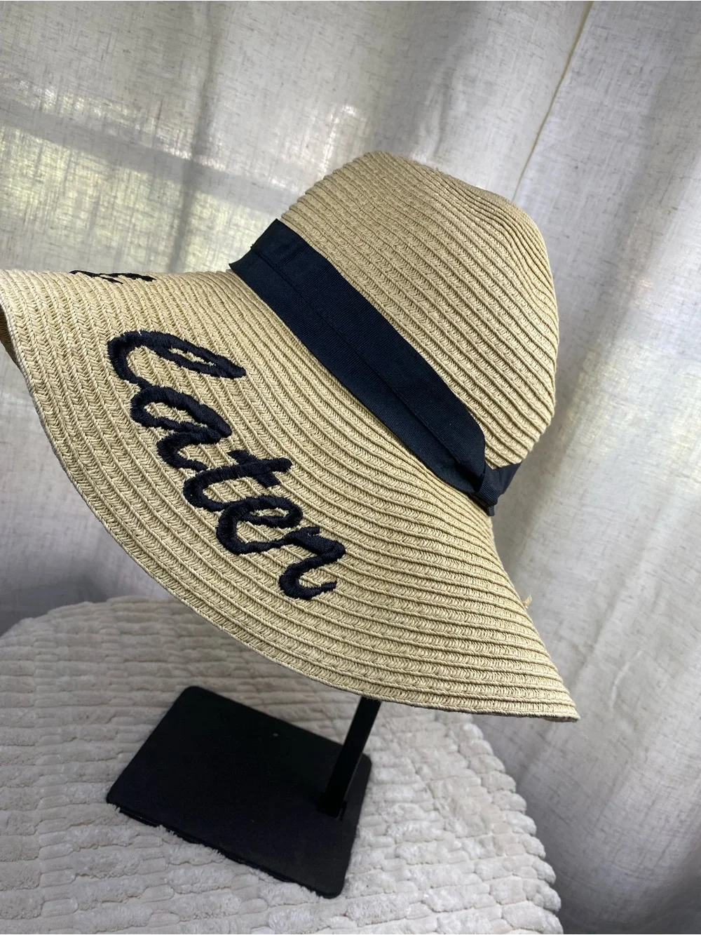 Sea You Later Straw Sun Hat Wide Floppy Brim Embroidered Beach Vacation Hat